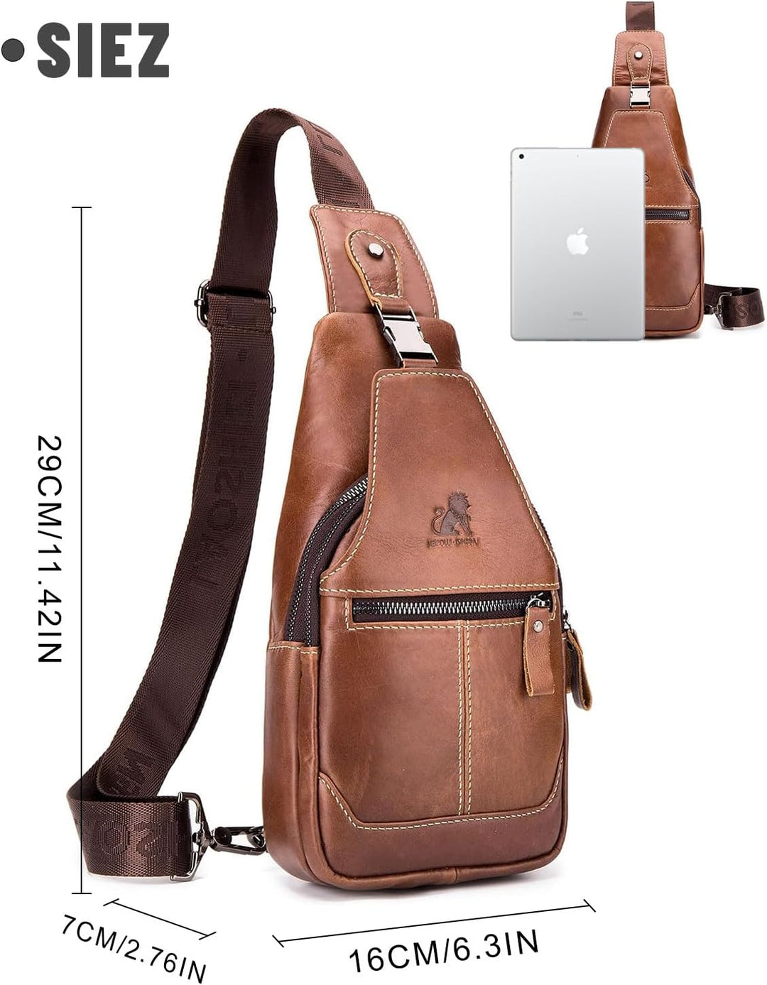 Herren-Brusttasche Umhängetasche aus Echtem Leder Sport und Freizeit im Freien Multifunktionale Vint