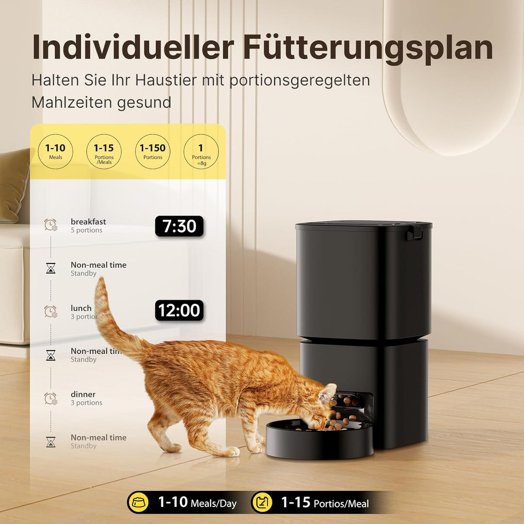 Futterautomat Katze, 5L Grosses Fassungsvermögen, 2.4GHz / 5GHz WiFi Smart Futterspender mit App Ste
