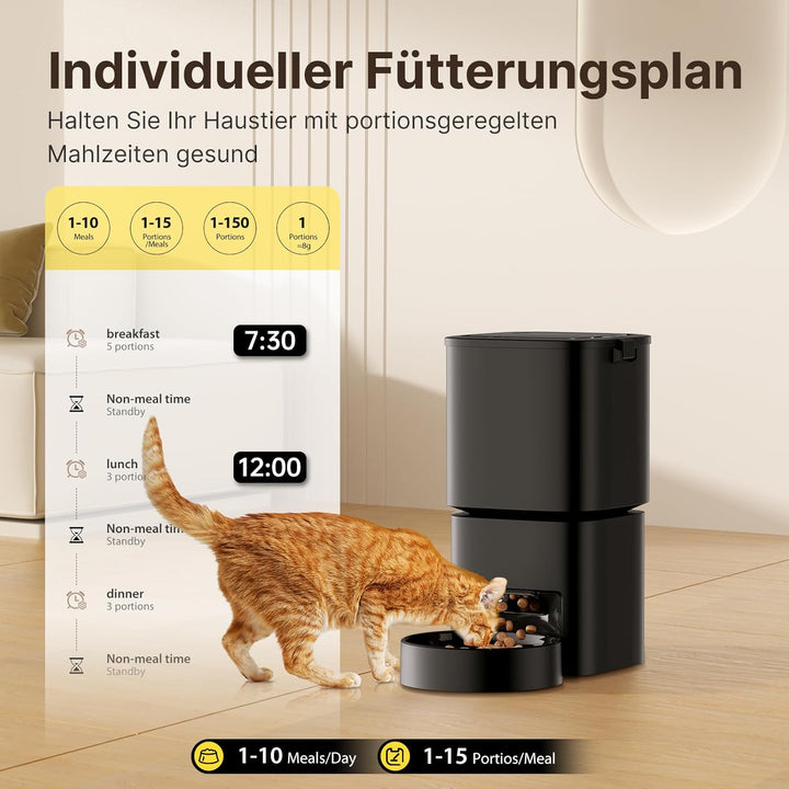 Futterautomat Katze, 5L Grosses Fassungsvermögen, 2.4GHz / 5GHz WiFi Smart Futterspender mit App Ste