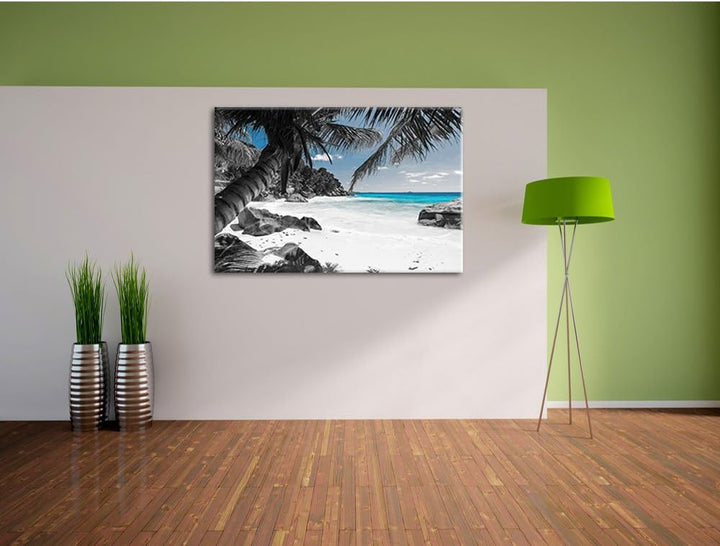 Pixxprint Palmenstrand Seychellen als Leinwandbild/Grösse: 100x70 / Wandbild/Kunstdruck/fertig bespa