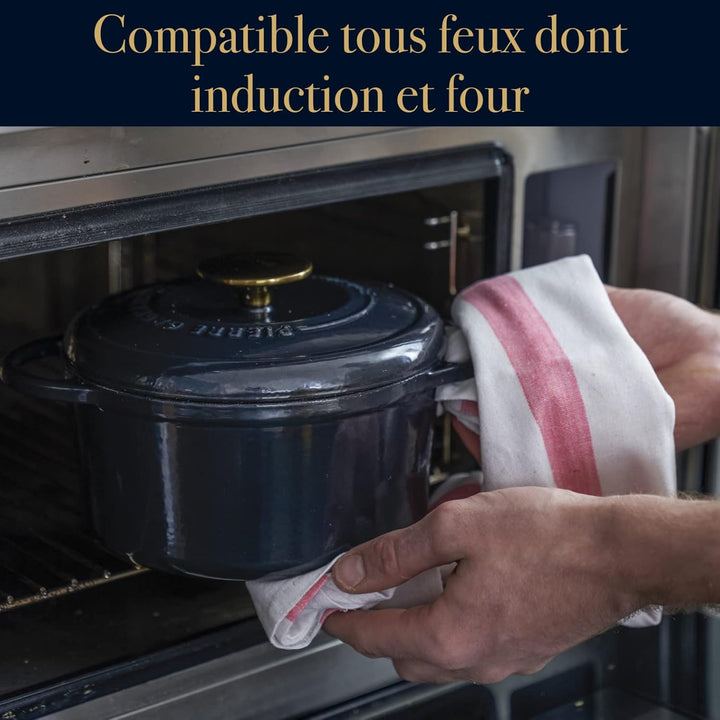 TEFAL Pierre Gagnaire Heritage Gusseisen-Bräter, rund, 21 cm, 3,3 l, Kondensationsdeckel, robuste Em