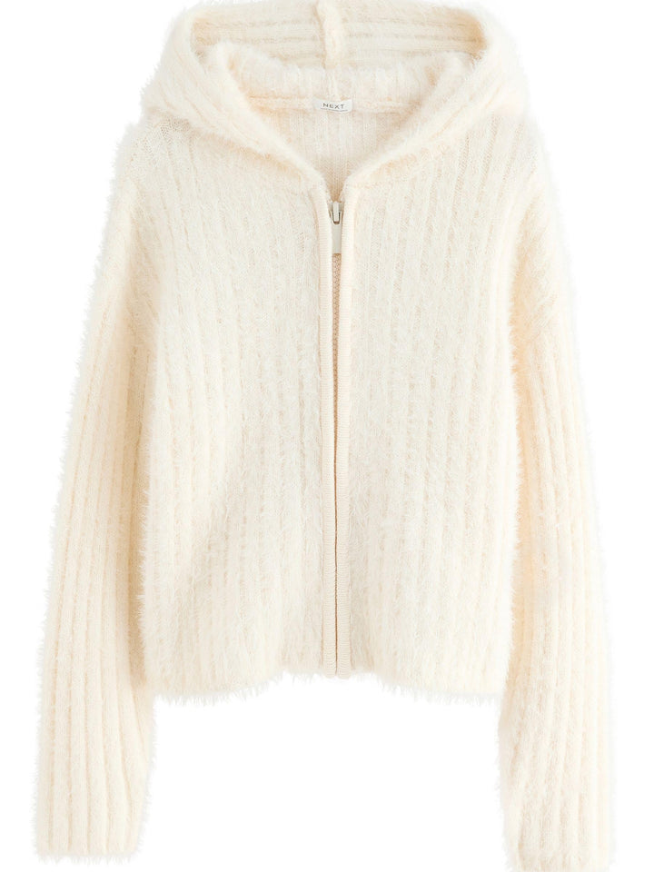 NEXT Mädchen Flauschige Kapuzenjacke mit durchgehendem Reissverschluss 98 Ecru, 98 Ecru