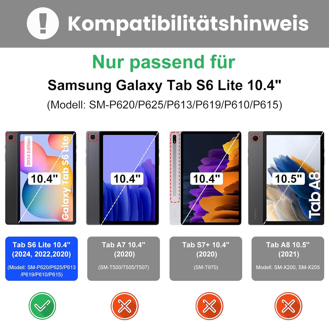 Hülle mit Tastatur für Samsung Galaxy Tab S6 Lite 2024,Schutzhülle mit Kabellos Abnehmbarer Tastatur
