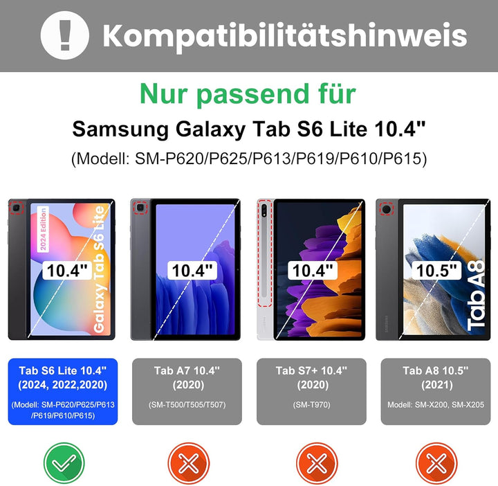 Hülle mit Tastatur für Samsung Galaxy Tab S6 Lite 2024,Schutzhülle mit Kabellos Abnehmbarer Tastatur