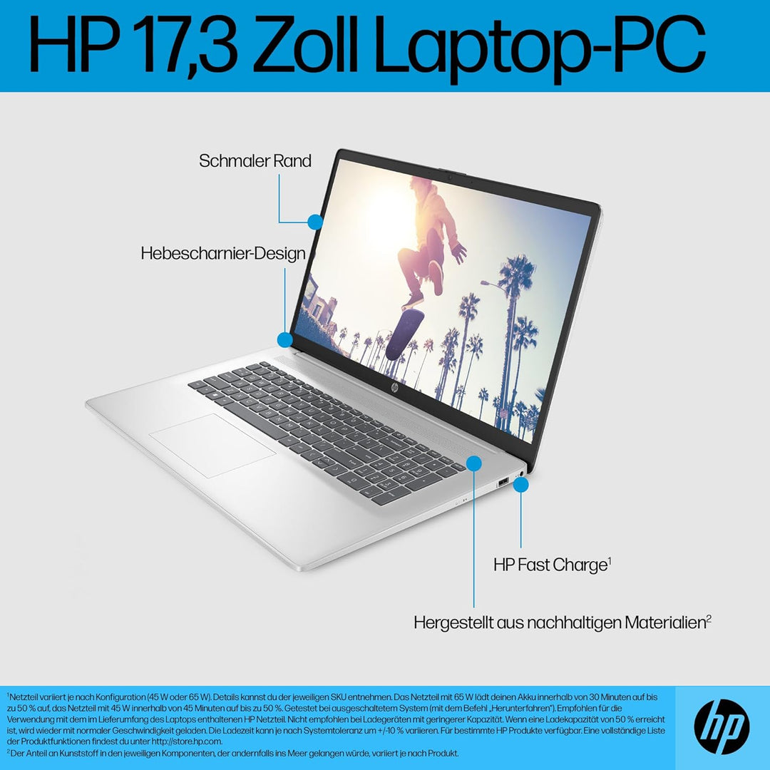 HP Laptop mit 17,3" FHD Display, AMD Ryzen 5 7520U, 16GB DDR5 RAM, 512 GB SSD, AMD Radeon-Grafik, Wi