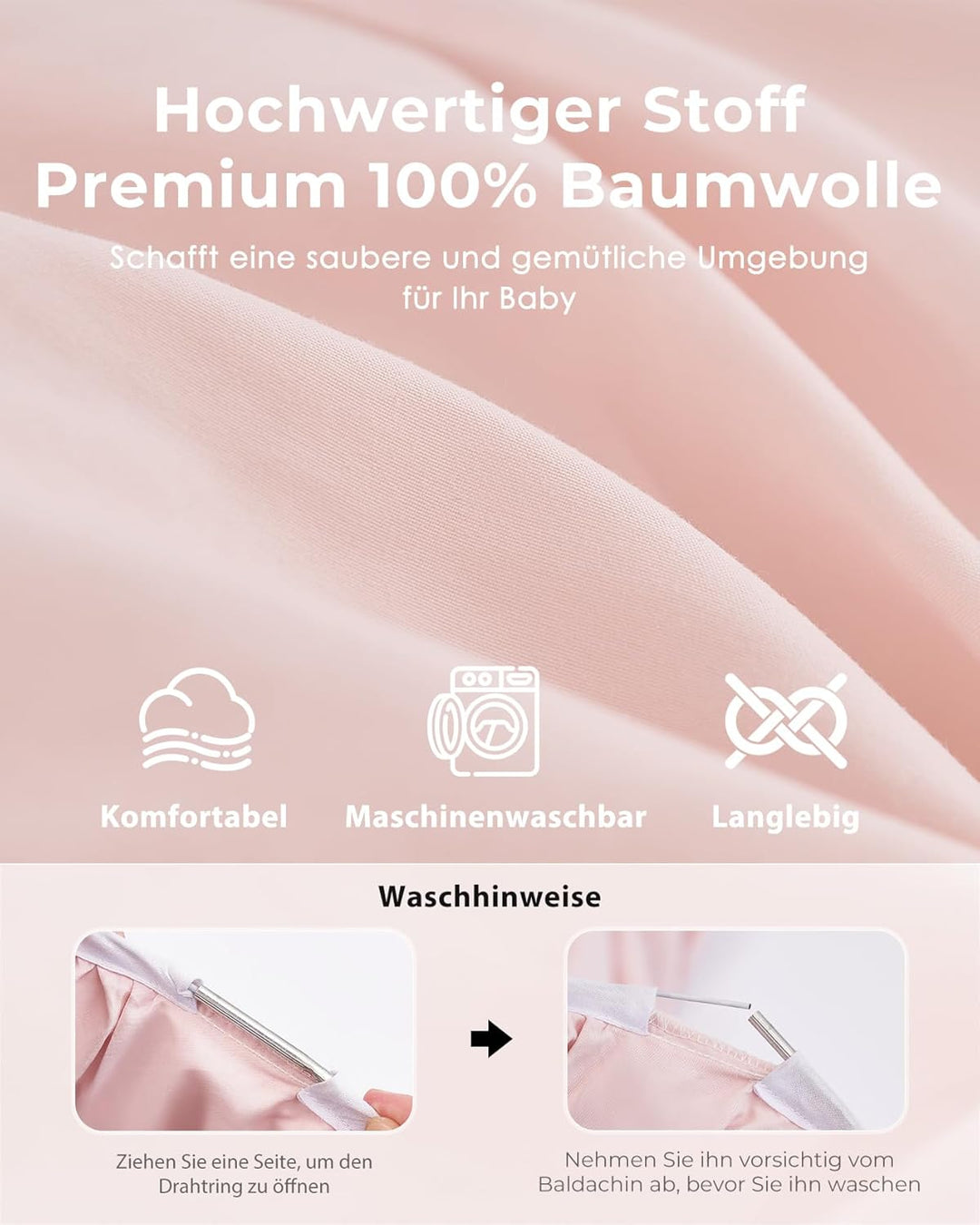 Mallify Moskitonetz Betthimmel mit Sternenlichtern, atmungsaktiv & waschbar Doppelte Lage Babybett B