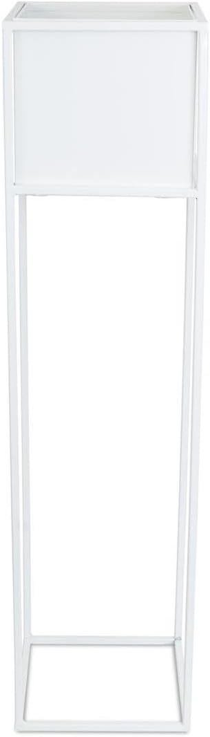 HowHomely Weiss Blumenständer Metall | Pflanzenständer 100 cm Hoch mit Metall Box 19,5 x 20,5 cm | B