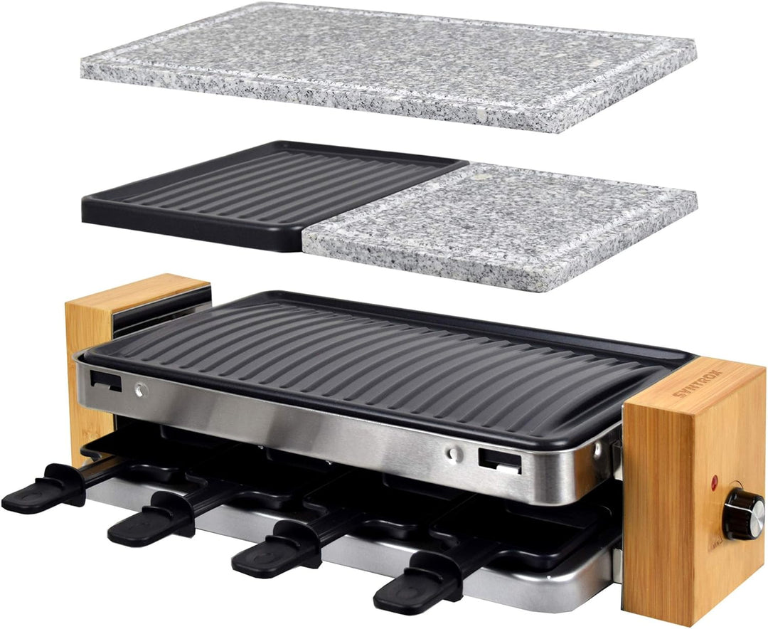Syntrox Germany RAC-1500WB Lugano Raclette mit 4 Platten mit antihaftbeschichteter Grillplatte und N