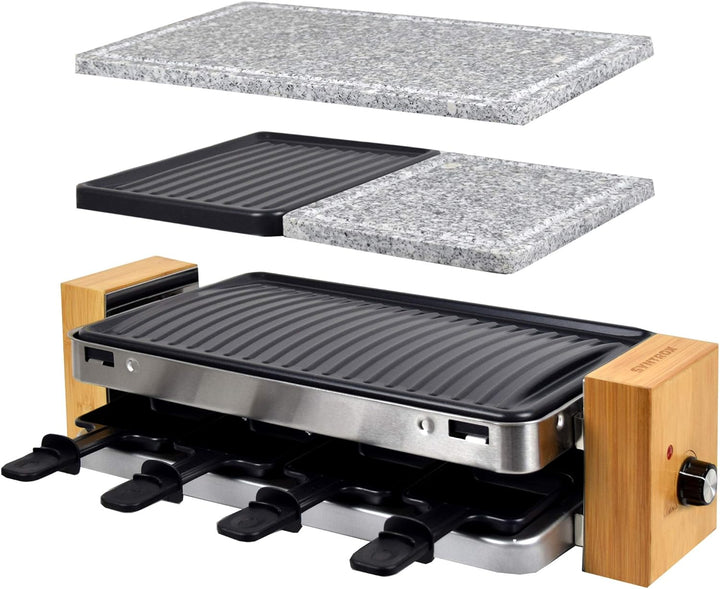 Syntrox Germany RAC-1500WB Lugano Raclette mit 4 Platten mit antihaftbeschichteter Grillplatte und N