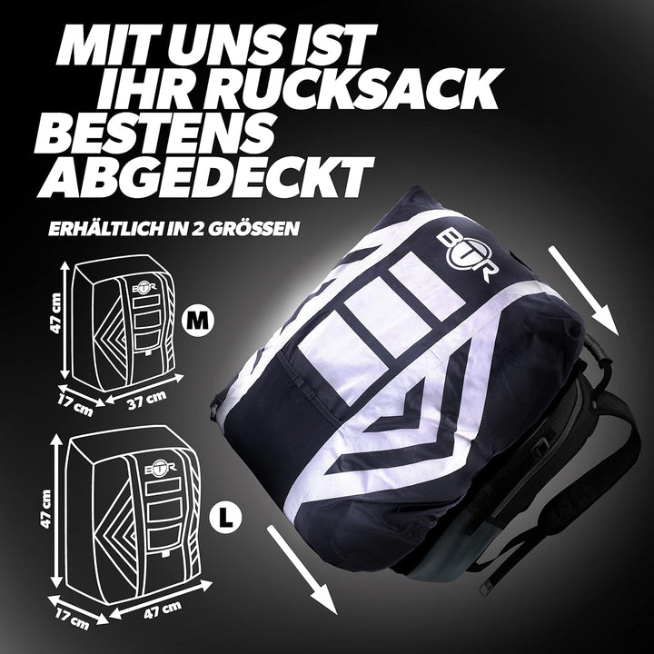 BTR Wasserfester Regenschutz für den Rucksack, Regenschutz für Schulranzen Schwarz Mittelgross (47cm
