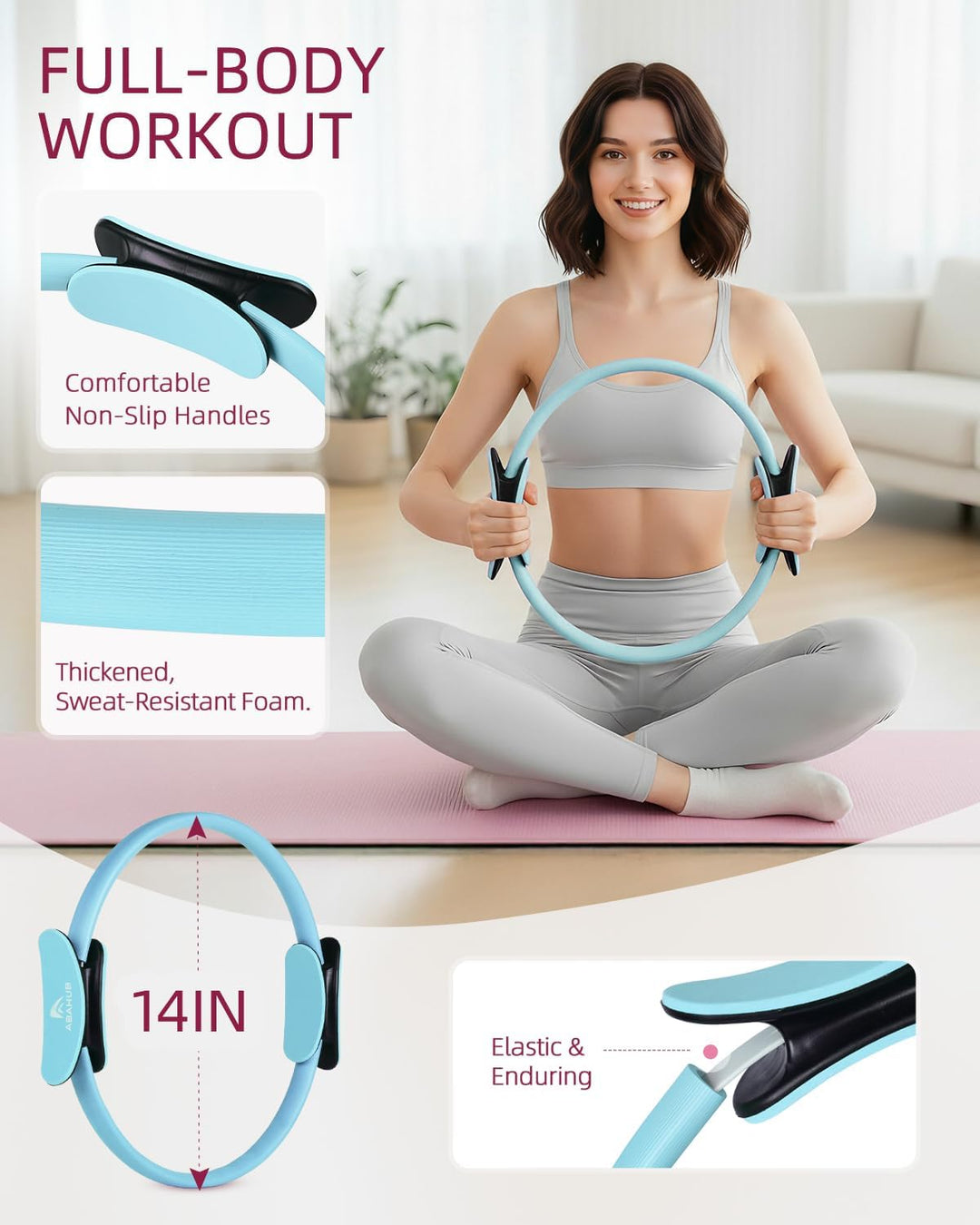 Abahub Pilates Ring Set, 35CM Magic Circle, 25CM Mini Ball,5er Set Fitnessbänder,Yoga Socken,Gleitsc