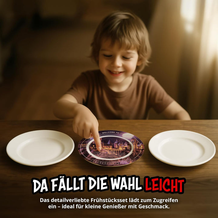 United Labels Harry Potter Frühstücksset Kinder, mit Hogwarts Motiv, Geschirr Set Porzellan, 3-teili
