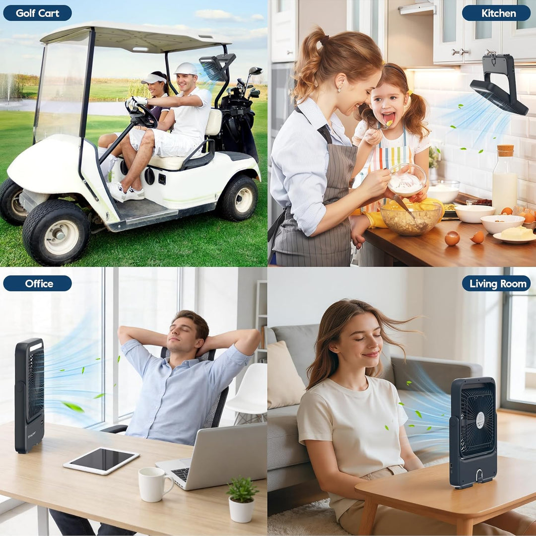 Ventilator 20000mAh Akku Tischventilator USB Camping Ventilatoren mit Lampe, 4 Getriebe,12-43 Std.La