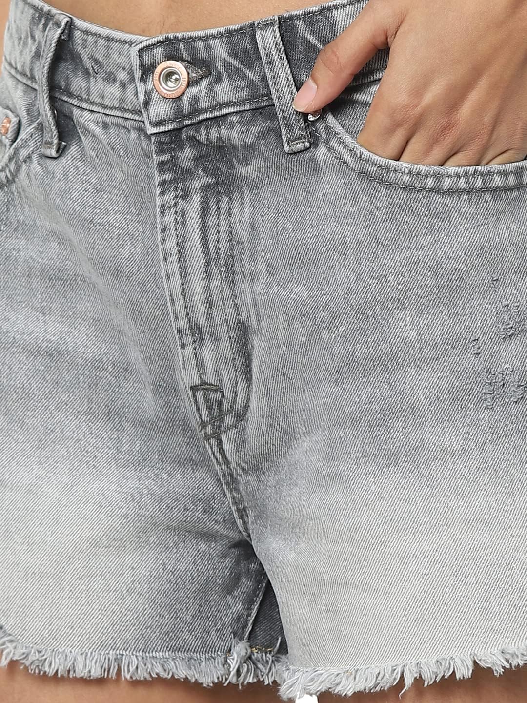 ONLY Damen Onlfine Hw Reg DST Raw DNM Anabox Shorts S Grey Denim, S Grey Denim