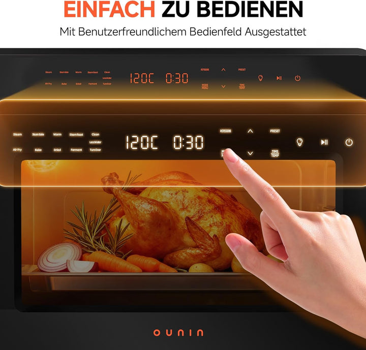 OUNIN 24L Vielseitig Airfryer Backofen, 11-in-1-Heissluftfritteuse, Zweizonen-Kochung, Minibackofen