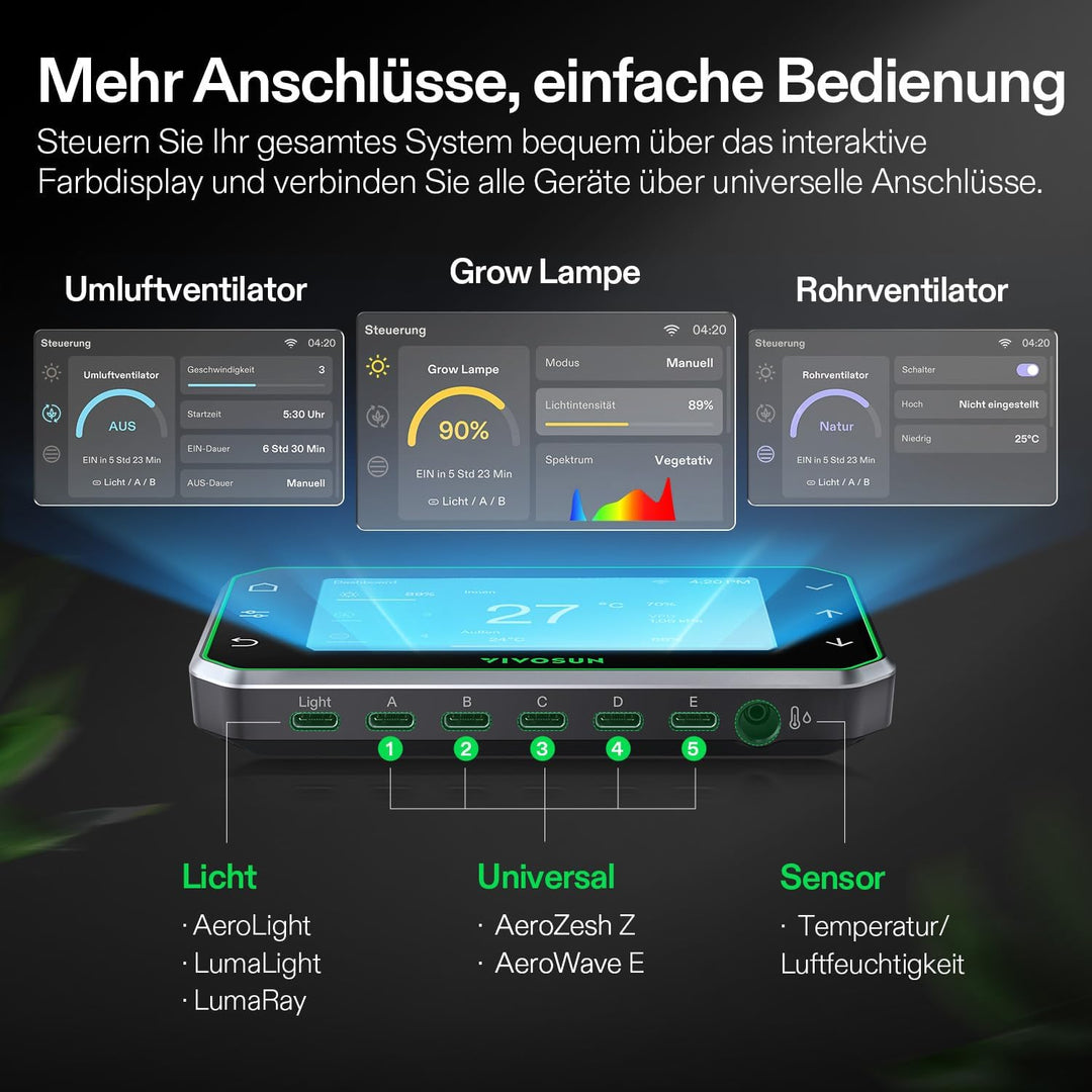VIVOSUN GrowHub Controller E42A+ für Growzelte, Smart WiFi-Controller für Temperatur, Luftfeuchte un