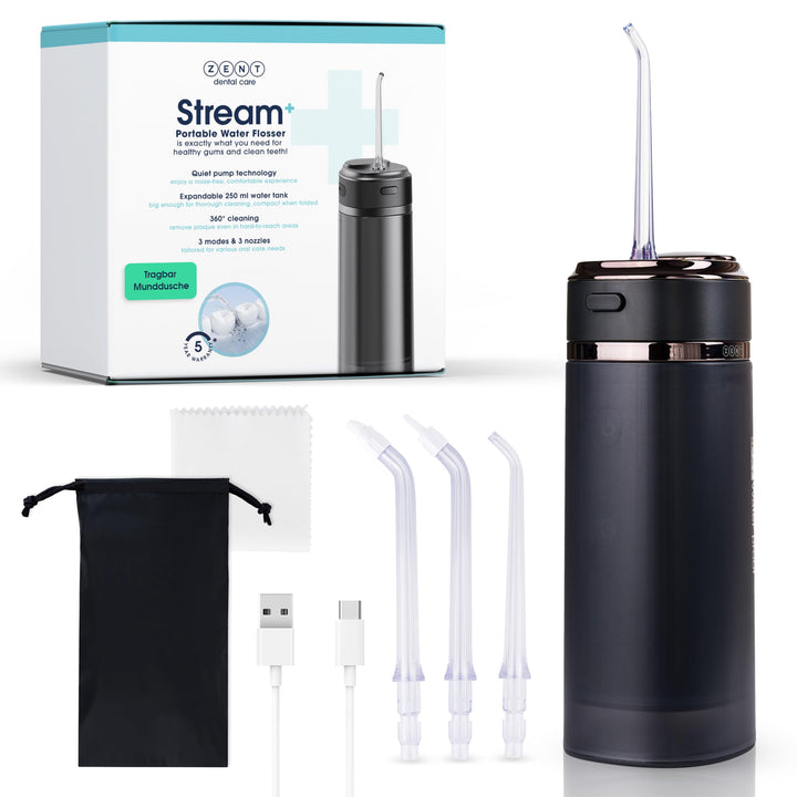 ZENT Stream+ Munddusche kabellos, Water flosser für Reise, Erweiterte 360°-Rotationstechnologie, 3 S