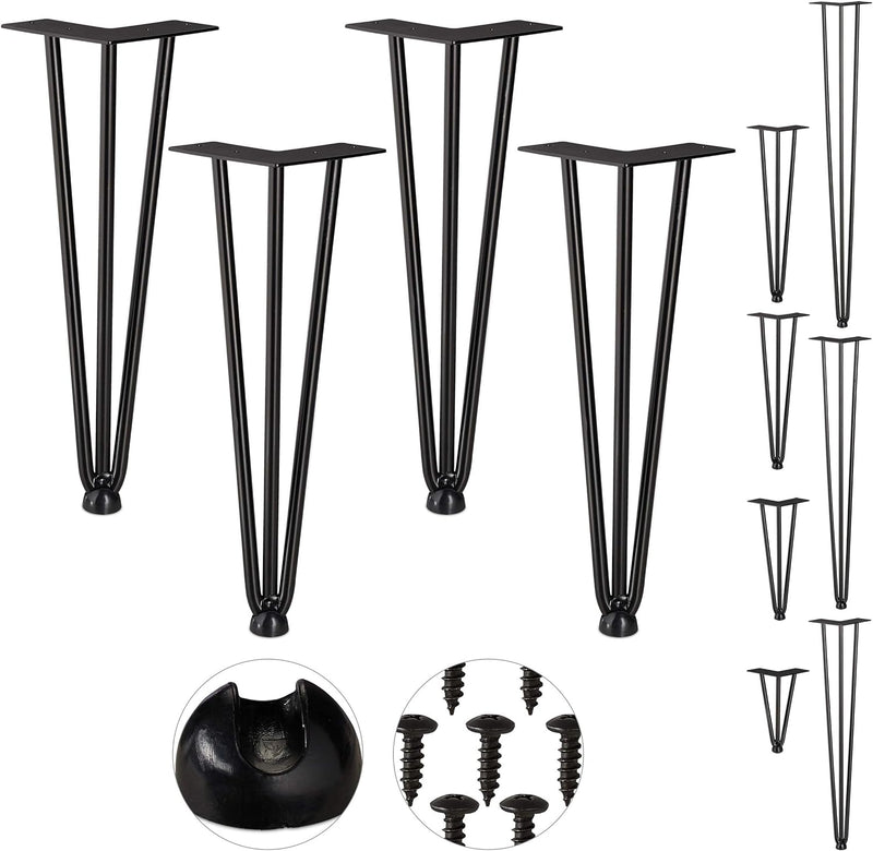 Relaxdays Hairpin Legs, 4er Set, 3 Streben, Metall, Haarnadel Tischbein für Hocker, Tisch & Schrank,