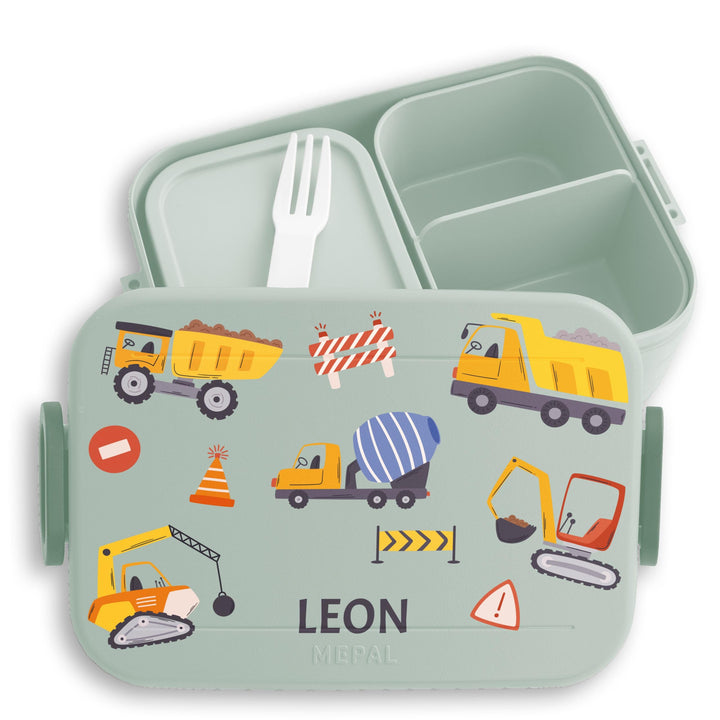 Kinder Bento Box Midi für Mepal Bentobox - Brotbox Bagger mit Name Lunchbox Baustelle Jausenbox Baus