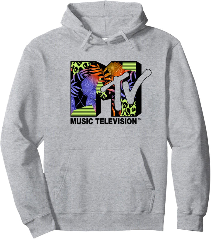 MTV Neon Tropical Flower Fill Logo Pullover Hoodie