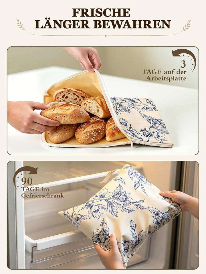Weenkler Bienenwachs Brotbeutel 2er Set, wiederverwendbar 33x43cm Blau, Blau