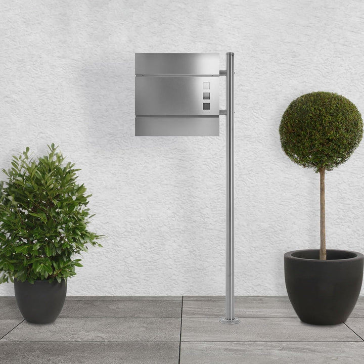 ML-Design Briefkastenständer aus Edelstahl, Silber metallic, Gesamthöhe 120 cm, Rund, Freistehend, B
