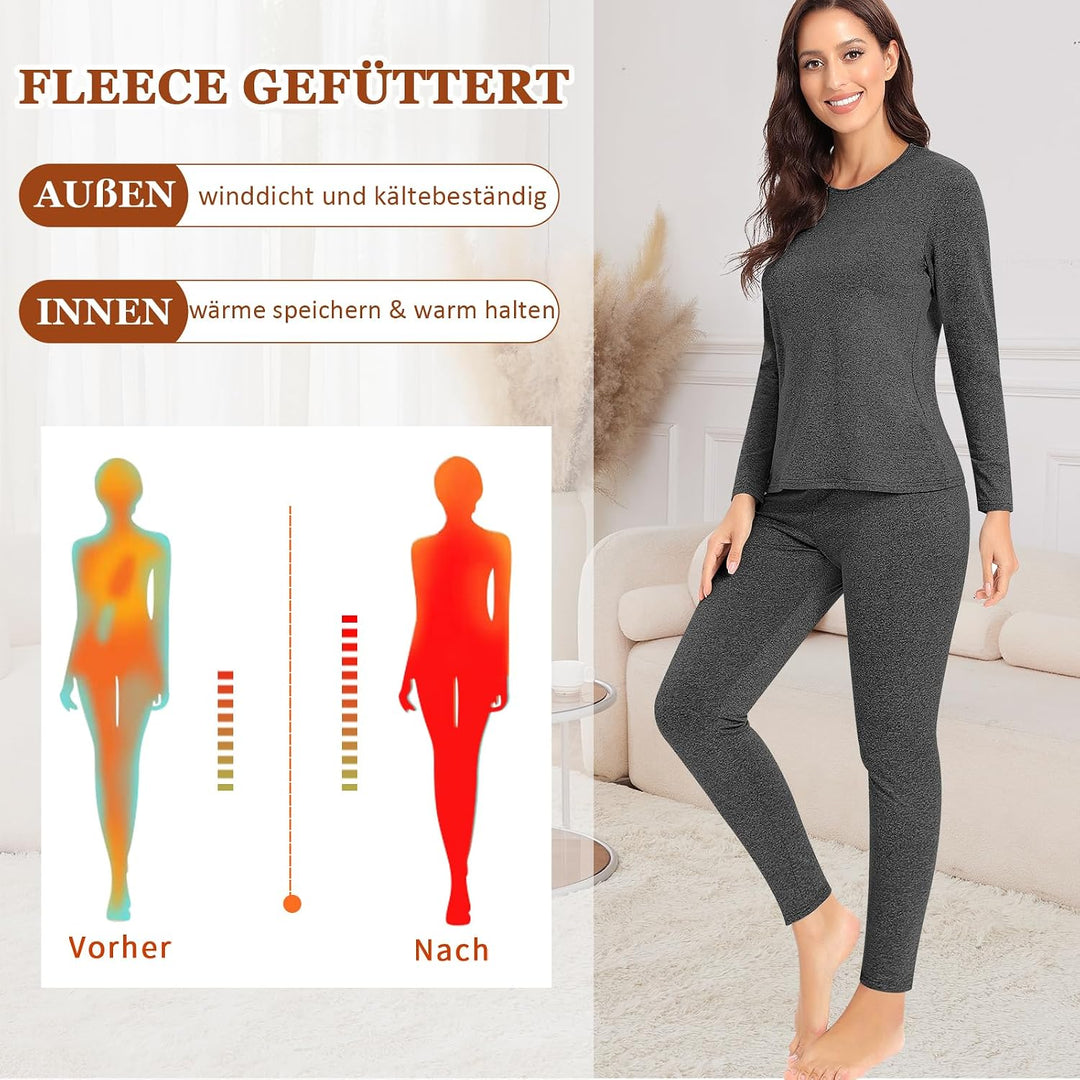 Damen Thermo Unterwäsche für Winter Atmungsaktiv Flexibel, XS Dunkelgrau