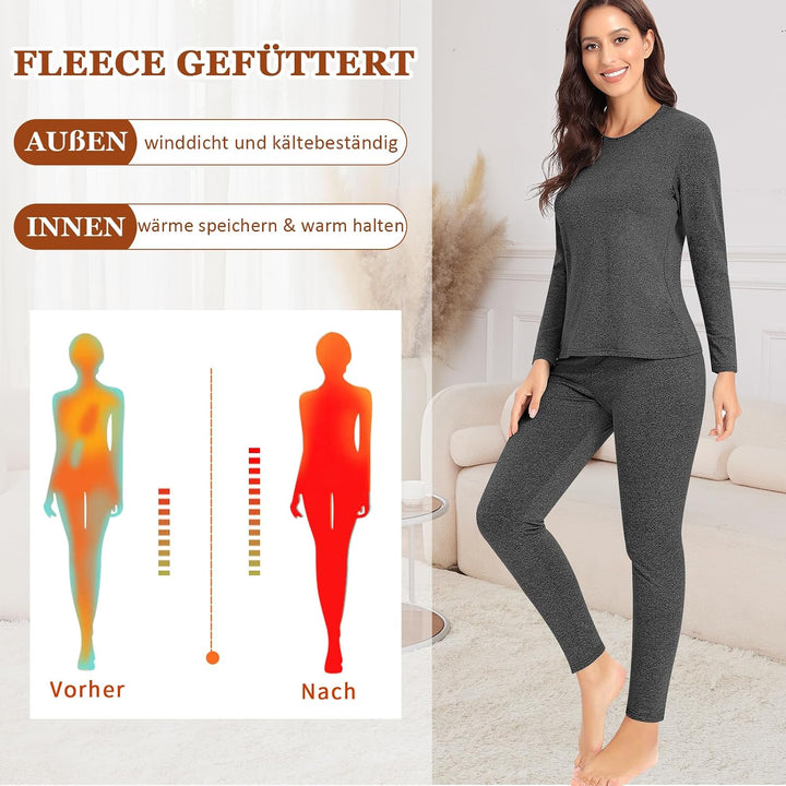 Damen Thermo Unterwäsche für Winter Atmungsaktiv Flexibel, XS Dunkelgrau