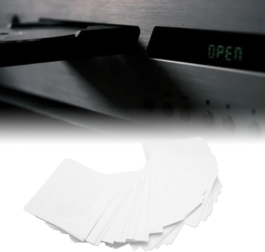 100er Pack CD/DVD Papierhüllen, Disc Hüllen mit Klappe und Offenem Fenster, Wiederverwendbare Staubd