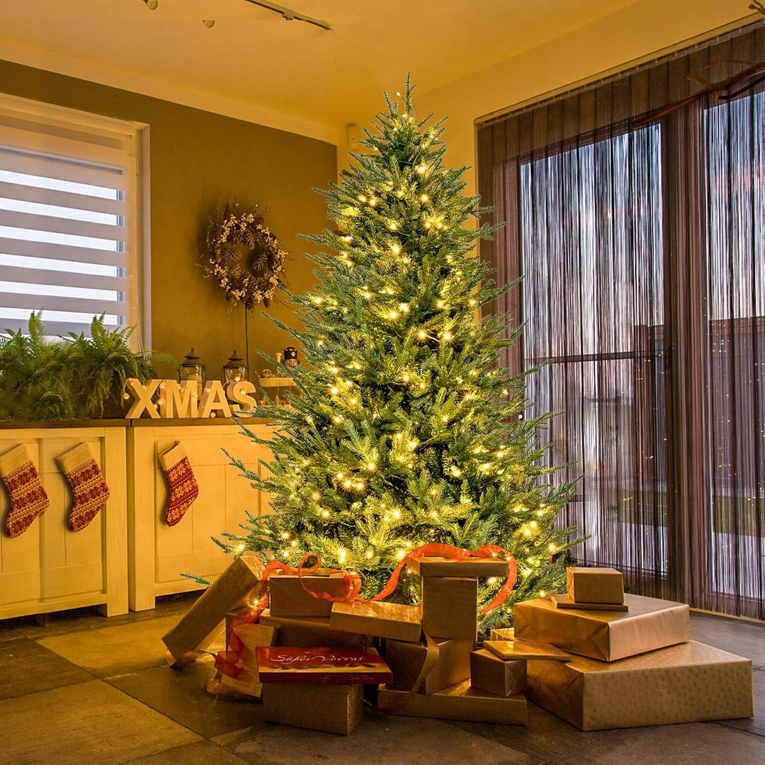 COSTWAY 180 cm Künstlicher Weihnachtsbaum beleuchtet, aufklappbarer Christbaum mit 8 Lichtmodi, 280