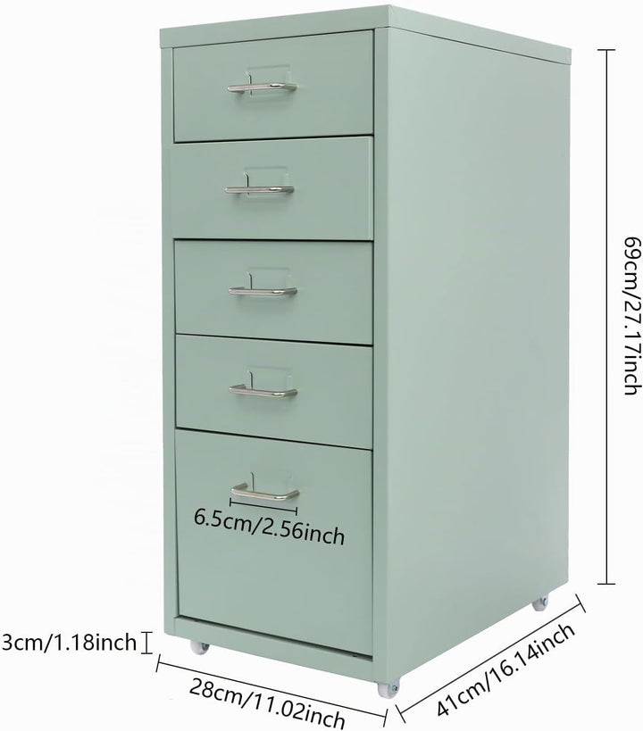 Schubladenschrank Rollcontainer mit 5 Schubladen, Aktenschrank Metall Büroschrank Rolladenschrank Sc