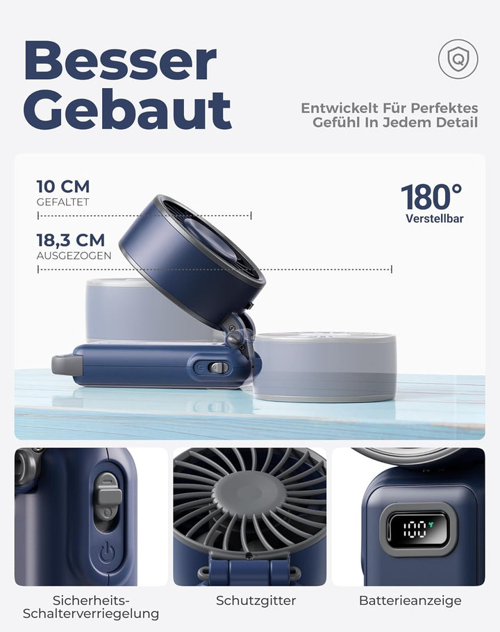 Diveblues Handventilator Tragbarer Turbo-Ventilator mit 100 Stufen und 7.4m/s Starkem Luftstrom, 180