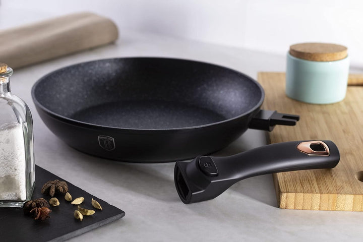 Granit Pfanne Bratpfanne mit abnehmbarem Griff 28cm Induktion BERLINGER HAUS Black Rose Line BH-1952