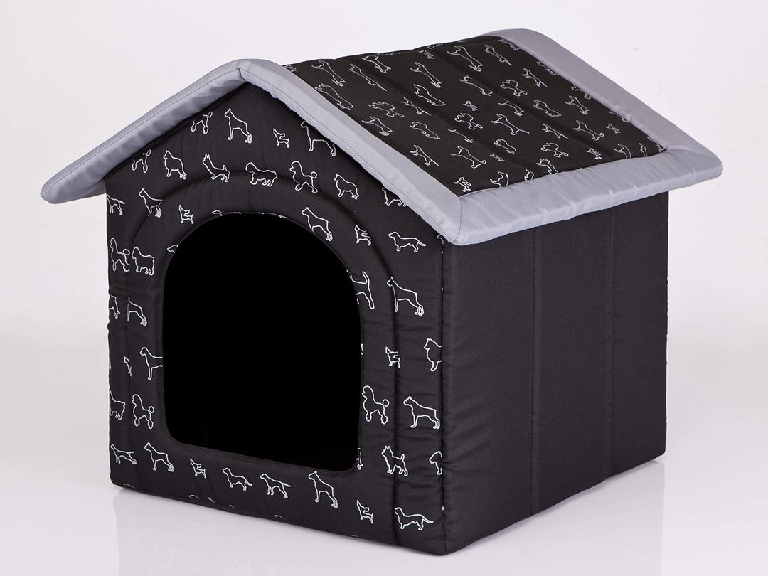 PillowPrim Hundehütte Hundehöhle Hundebett Hundehaus Katzenhöhle Tierbett XL - 60x55 cm schwarz mit