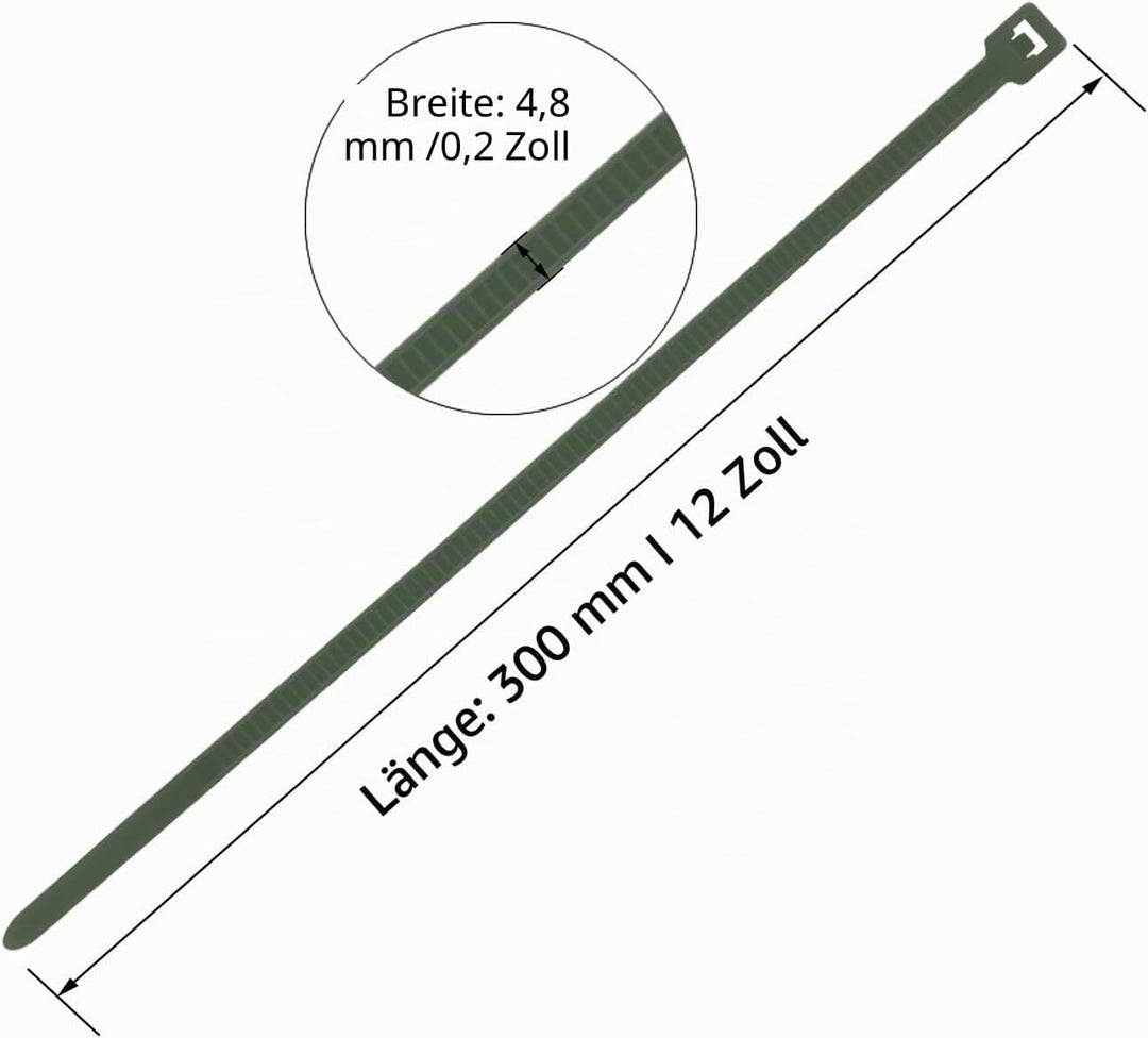 500 Stücks 300mm x 4.8mm Nylon Kabelbinder uv bestaendig Selbstsichernde Kunststoff Kabelbinder UV B