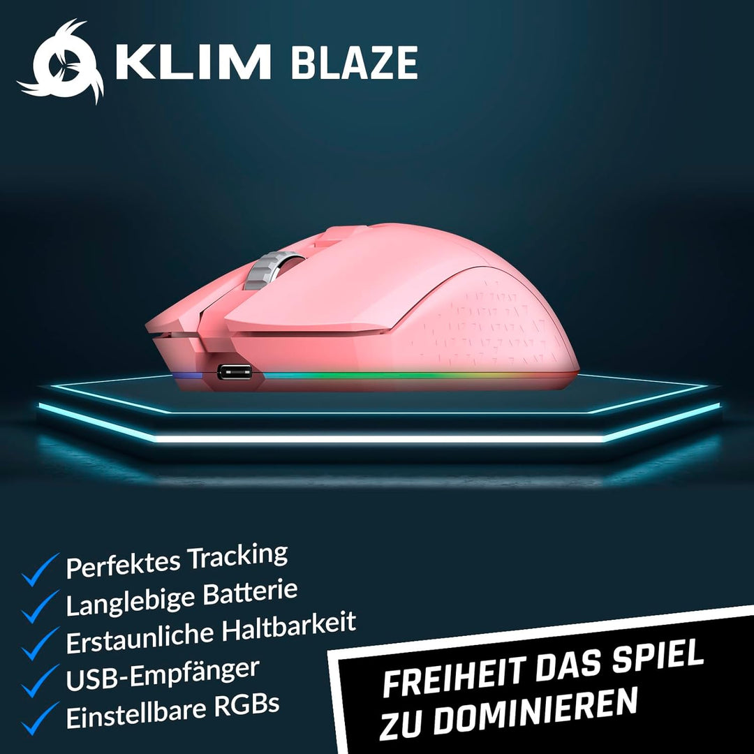 KLIM Blaze - Wiederaufladbare kabellose RGB Gaming Maus - NEU - Hochpräziser Sensor mit Langer Akkud