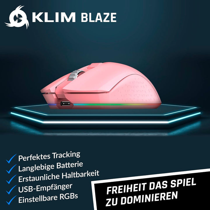 KLIM Blaze - Wiederaufladbare kabellose RGB Gaming Maus - NEU - Hochpräziser Sensor mit Langer Akkud