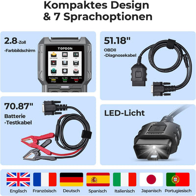 TOPDON ArtiLink500B OBD2 Diagnosegerät Auto und Batterietester 2-in-1, Universal KFZ-Fehlercode-Lese