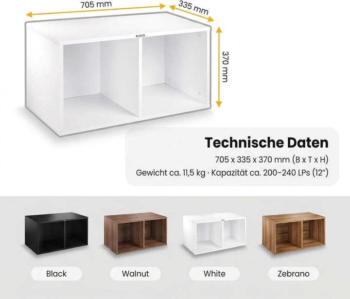 Zomo VS-Box 200 Vinyl Aufbewahrungsbox - 705 x 335 x 370 mm - Weiss - MDF Holz - Regal für Schallpla