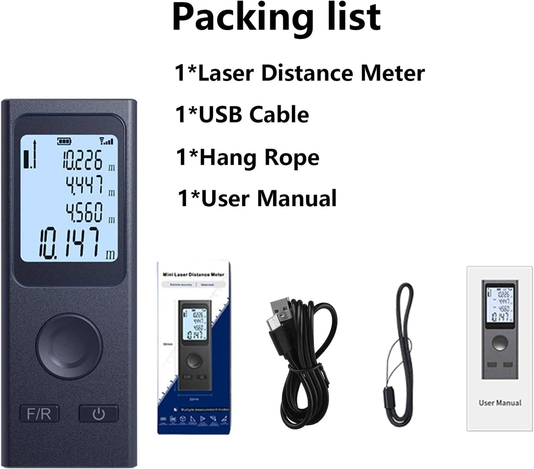Laser-Entfernungsmesser Tragbares Laser-Messwerkzeug Handheld-Laser-Entfernung USB wiederaufladbar,