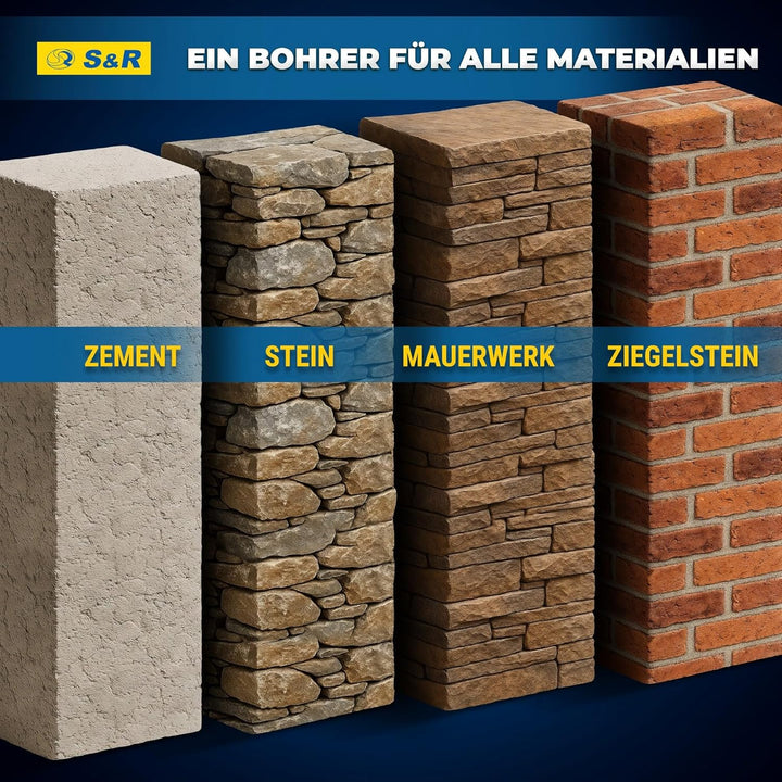 S&R Hammerbohrer, Steinbohrer/Betonbohrer Set 7-tlg 5,6,6,8,8,10,12x160mm. Made in Germany, Industri