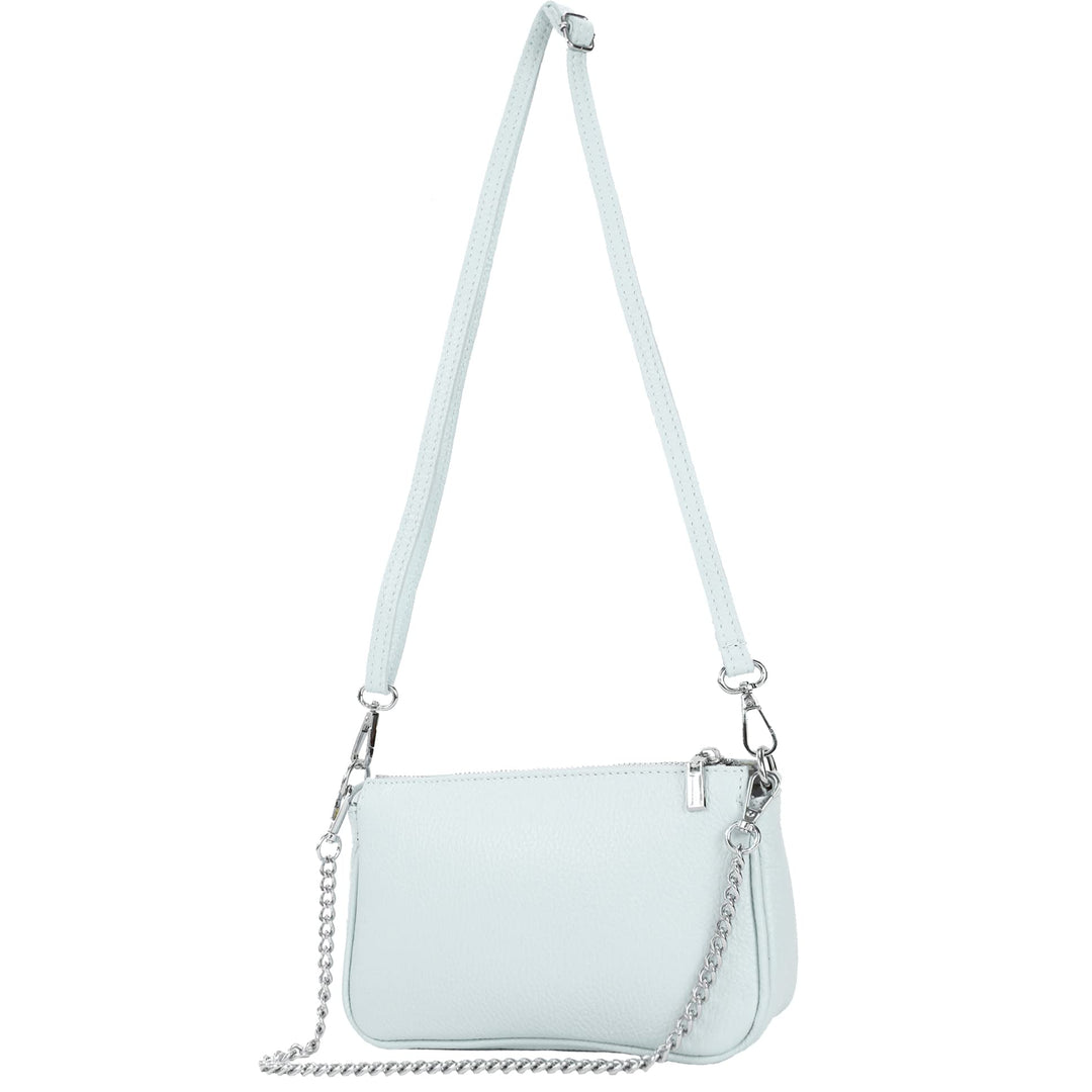 modamoda de - T237 - Umhängetasche Klein Small aus ital. Leder Eisblau, Eisblau