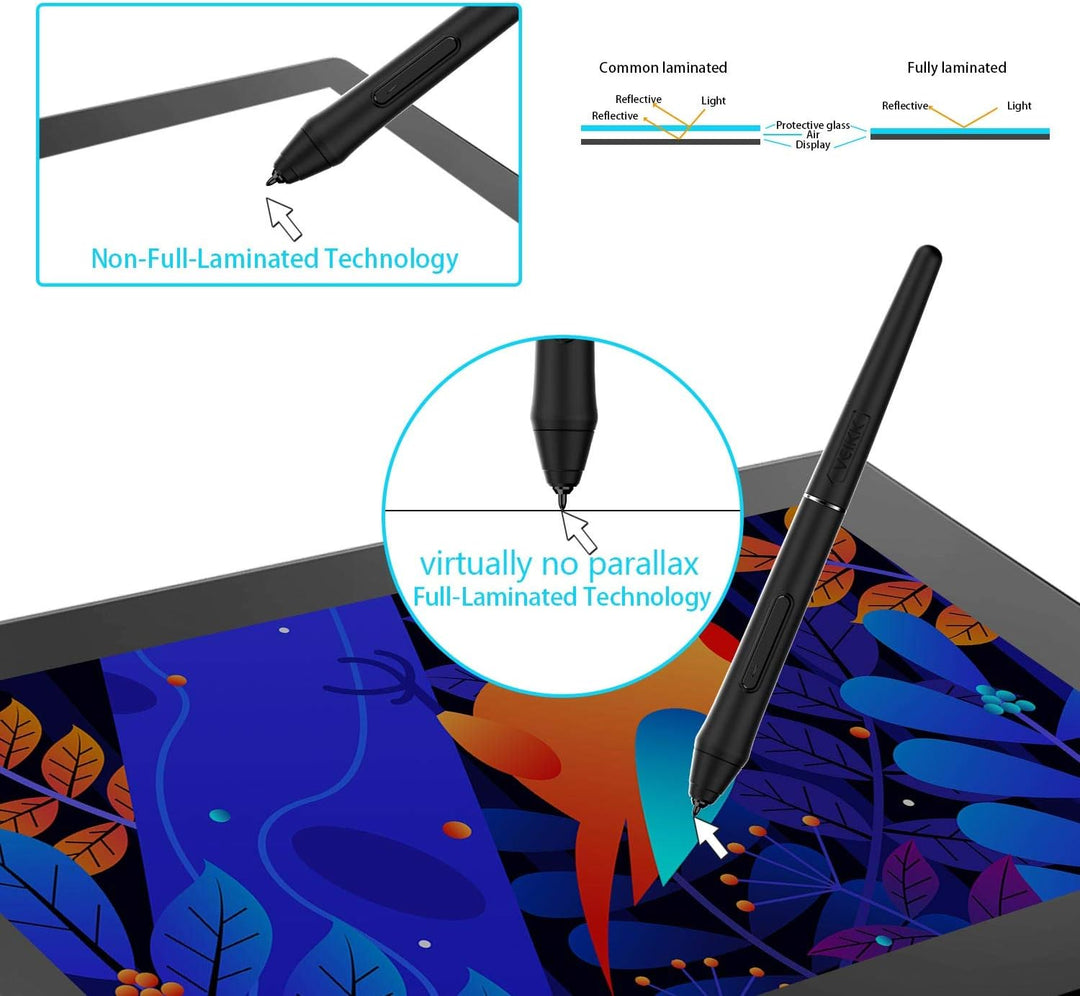 VEIKK Grafiktablett mit Display, VK1200 FHD IPS 11,6 Zoll Grafiktabletts mit 100% sRGB Bildschirm, 6