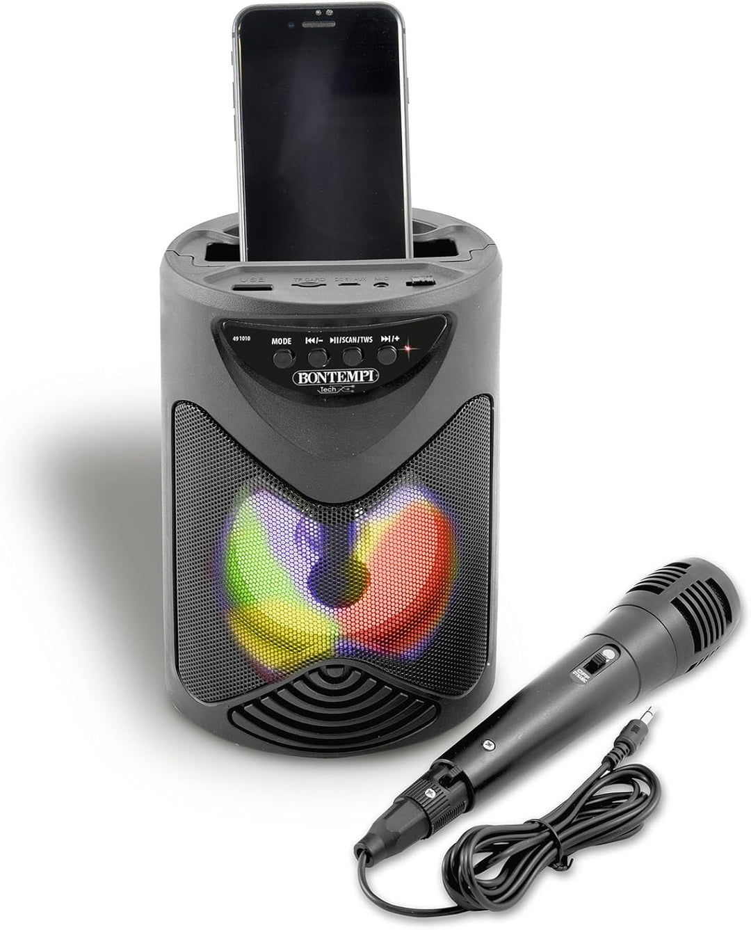 Bontempi | SonicSync - Drahtloser Verstärker Karaoke mit dynamischem Mikrofon, Smartphone-Fach, Lich