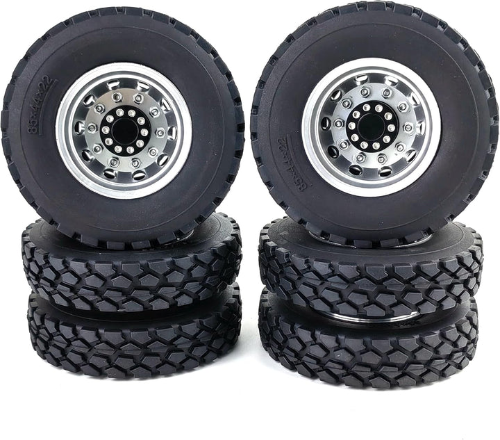 AXspeed 4 Stück Metall Hinterrad Nabenfelgen mit Gummireifen für Tamiya Traktor LKW Klettern Anhänge