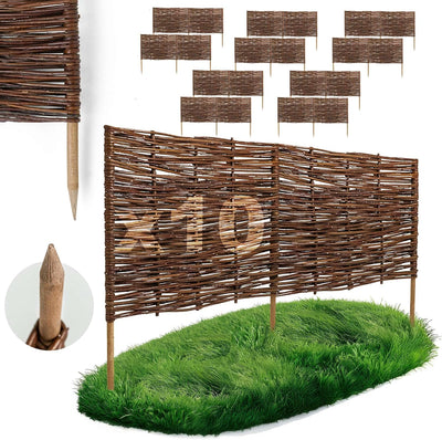 10 x BOGATECO Beeteinfassung aus Weide | 100 cm Lang & 40 cm Hoch | Holz-Zaun Rasenkante | Weiden-Za