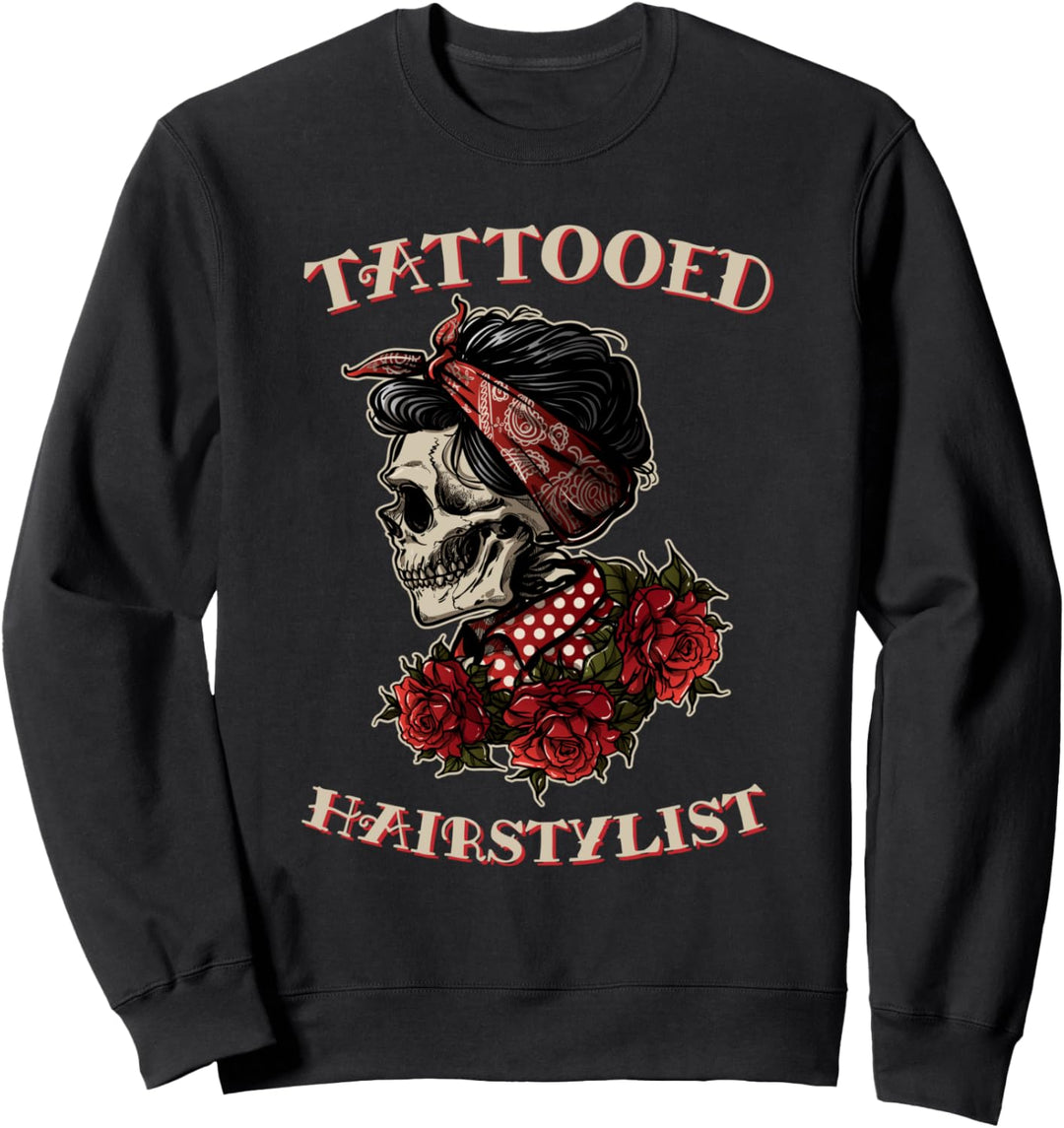 Tätowierte Hairstylist Totenkopf Lustige Friseur Geschenke Sweatshirt