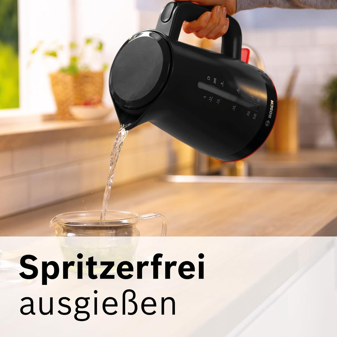 Bosch kabelloser Wasserkocher MyMoment TWK3M123, Abschaltautomatik, Überhitzungsschutz, Tassenanzeig