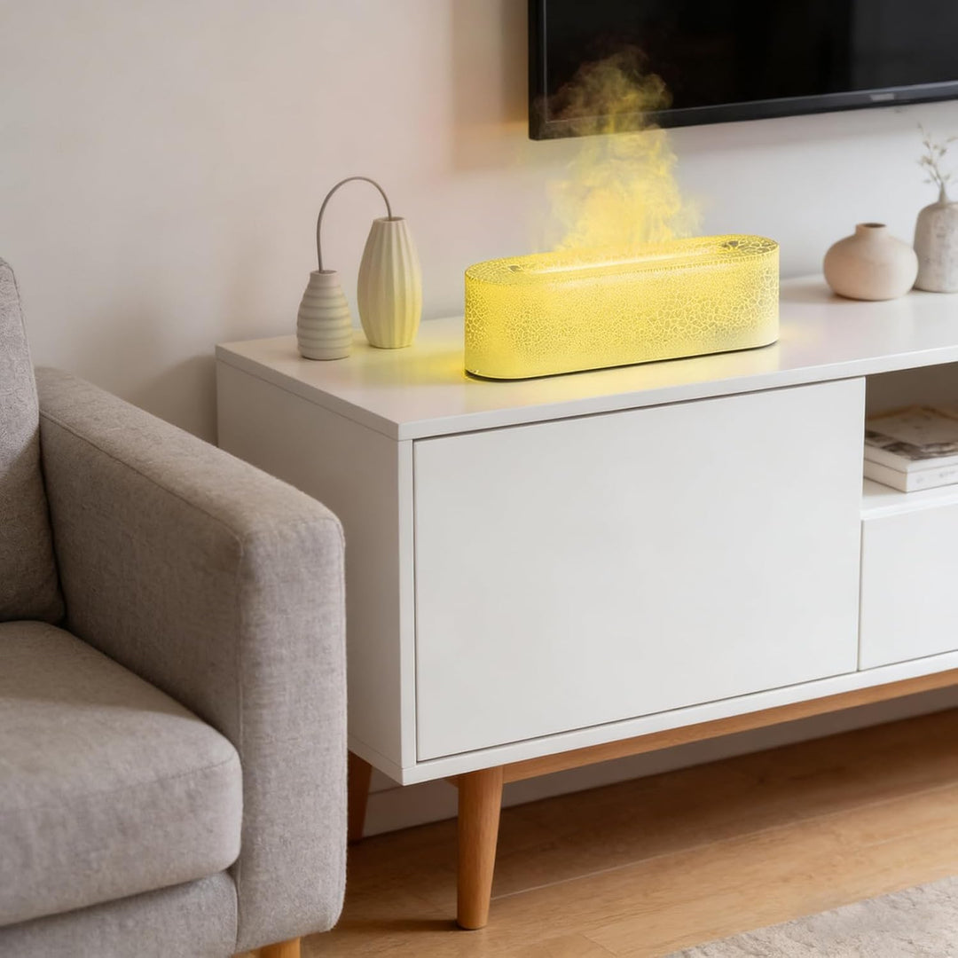 Air Diffuser, 7-Farben-Flammen-Desktop-Luftbefeuchter Mit 3-Gang-Timing Und Automatischer Abschaltfu