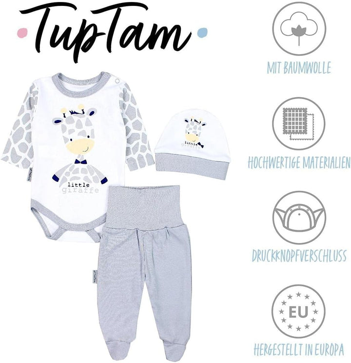 TupTam Baby Mädchen Jungen Bekleidungsset Langarmbody Hose Mütze mit Aufdruck Spruch 3 teilig 50 Gir